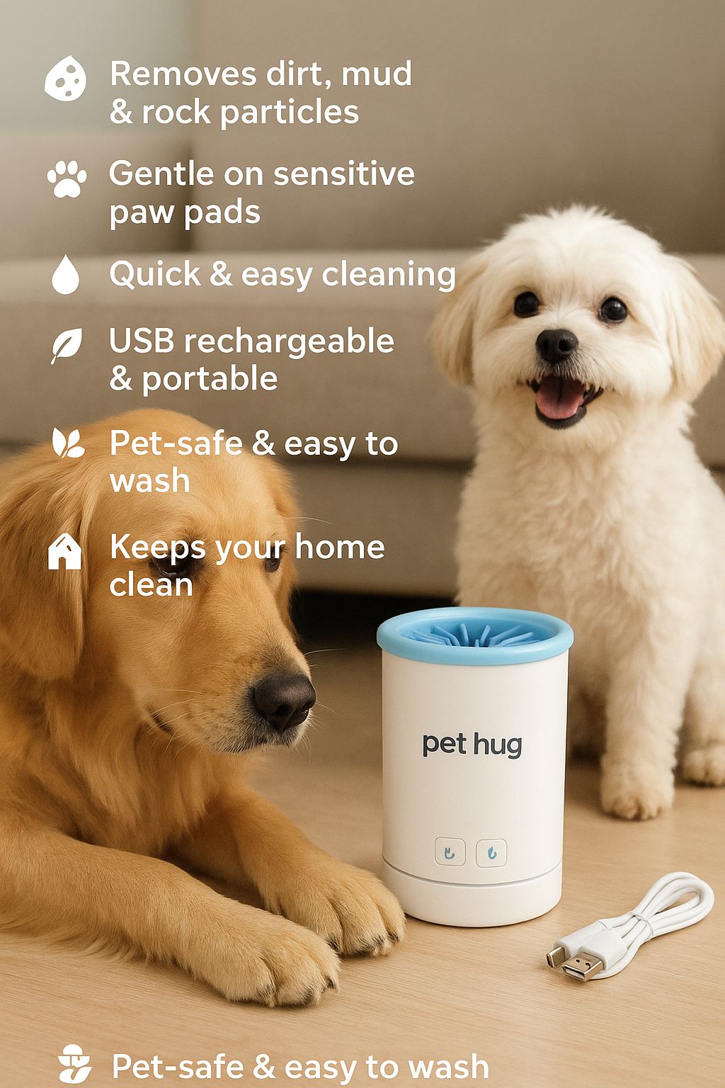 Soft Electric Pet Washer – USB Rechargeable, Portable Paw & Hair Cleaner with Gentle Silicone Bristles