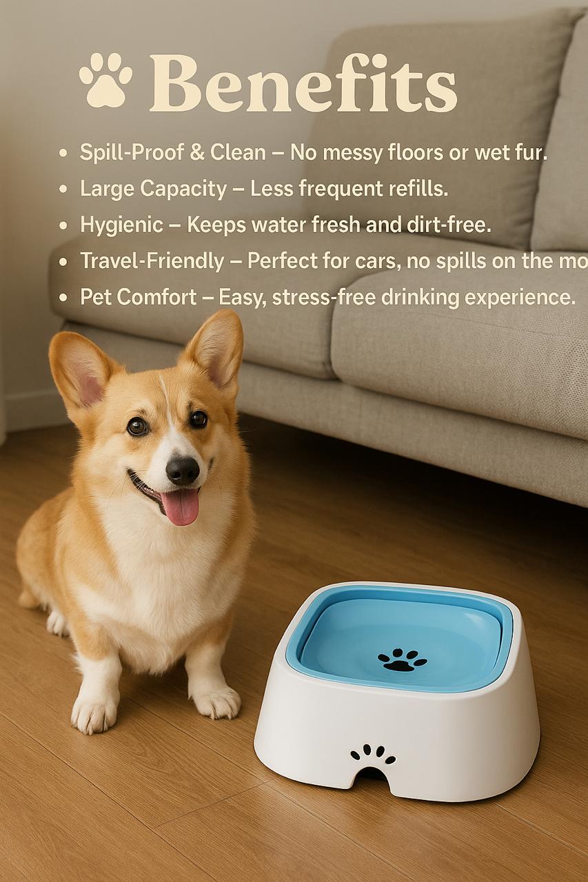 Spill-Proof Pet Water Bowl – Drip-Resistant, Non-Slip Design for Mess-Free Drinking