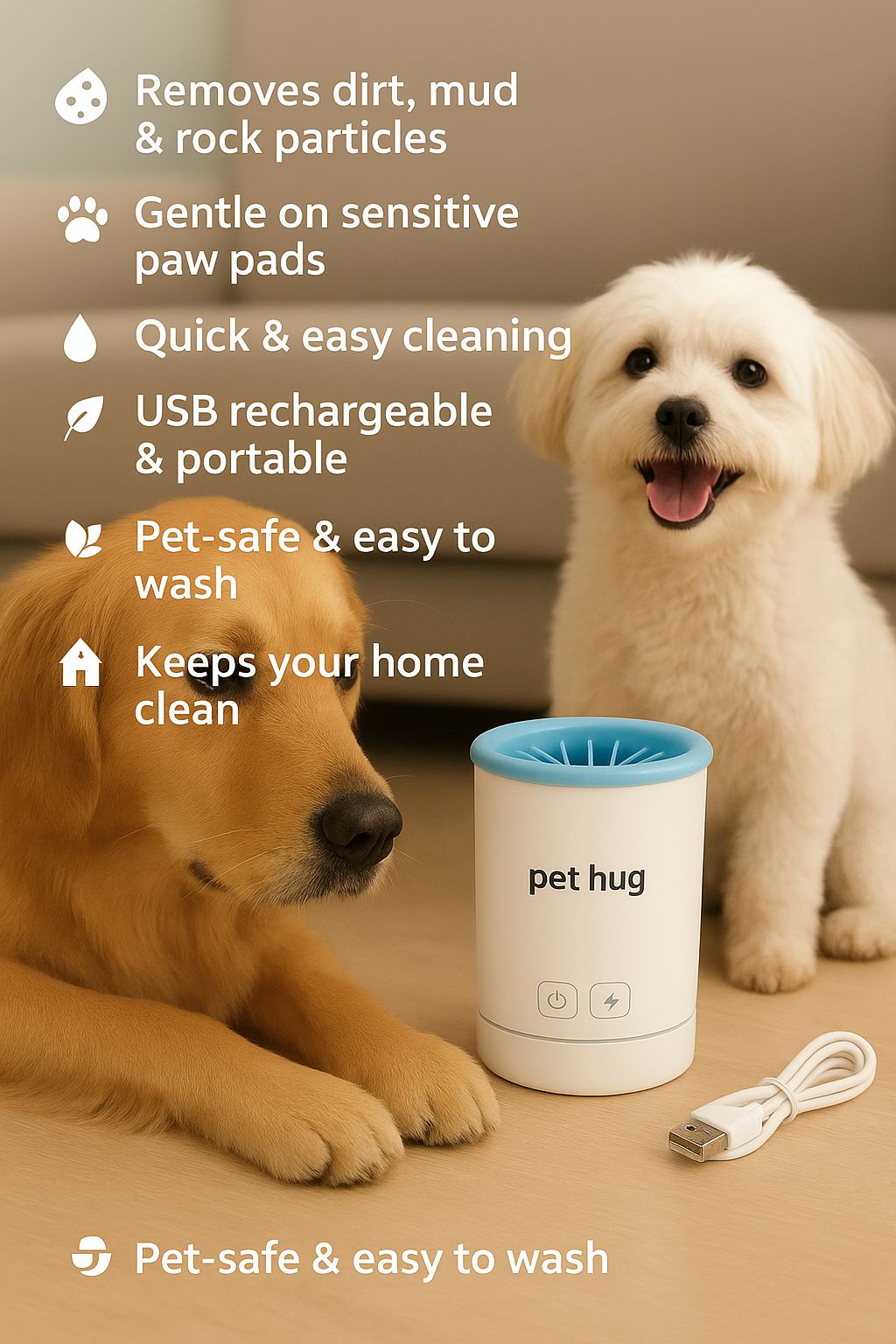Soft Electric Pet Washer – USB Rechargeable, Portable Paw & Hair Cleaner with Gentle Silicone Bristles