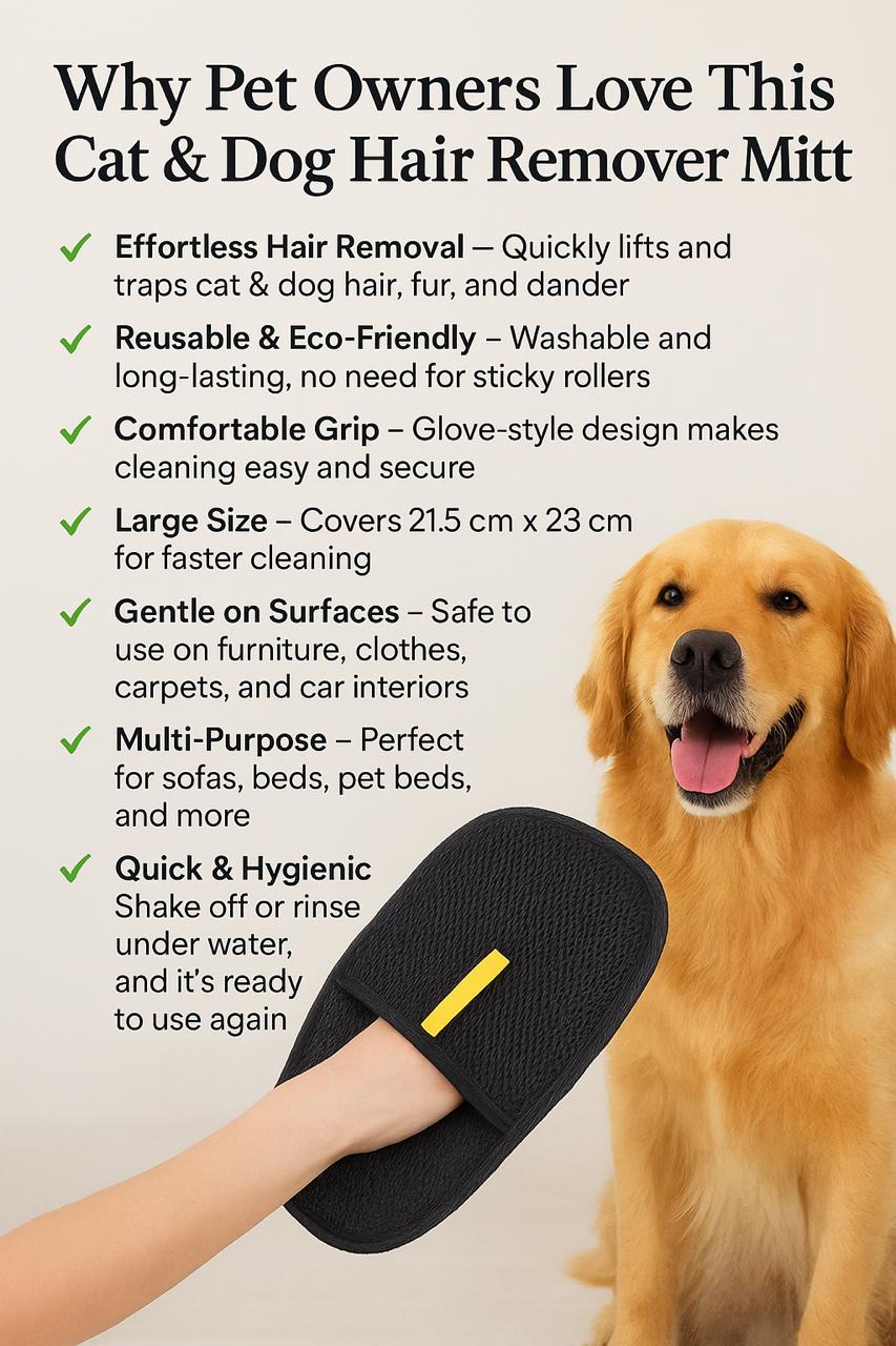 Reusable Electrostatic Pet Hair Remover Gloves – Double-Sided, Eco-Friendly Fur Cleaning Glove for Furniture, Carpet & Clothing