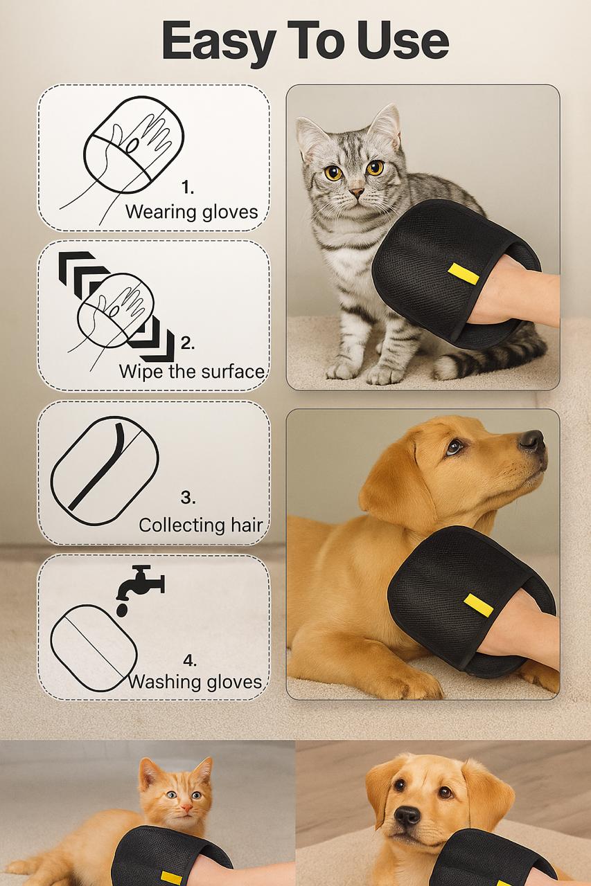 Reusable Electrostatic Pet Hair Remover Gloves – Double-Sided, Eco-Friendly Fur Cleaning Glove for Furniture, Carpet & Clothing